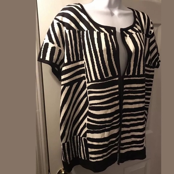 CHICO’S Cardigan Sweater Zebra Print Knit Brown White Animal Print Pattern Work - Picture 2 of 9